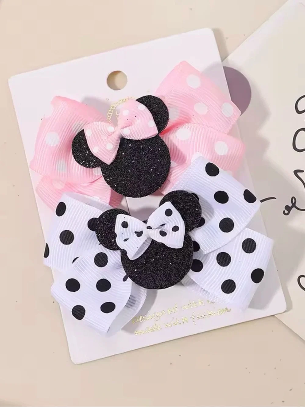 Polka Dot Minnie Bow Hair Clips - Pink & White